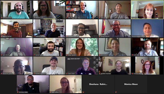 Zoom screen capture showing small photos of the 2020 Training Institute participants and facilitators